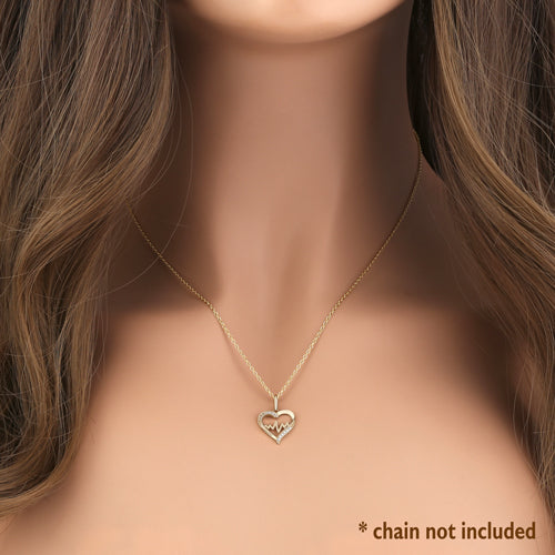 Solid 14K Yellow Gold Heart Beat CZ Pendant