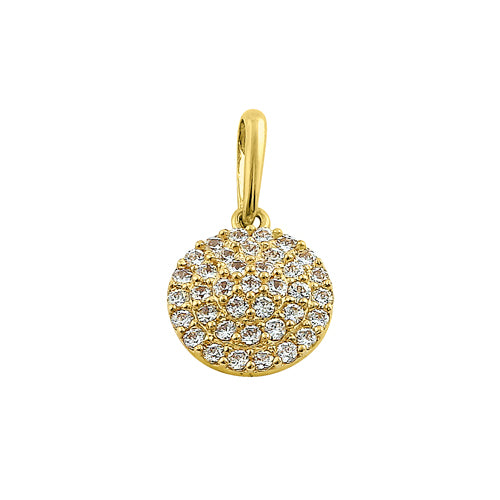 Solid 14K Yellow Gold Shield Pave CZ Pendant