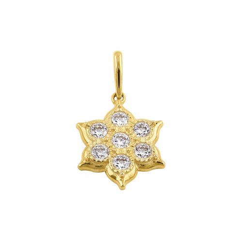 Solid 14k Gold Flower CZ Pendant