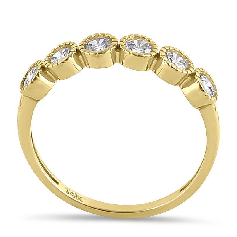 Solid 14K Gold Beaded Half Eternity Round CZ Ring