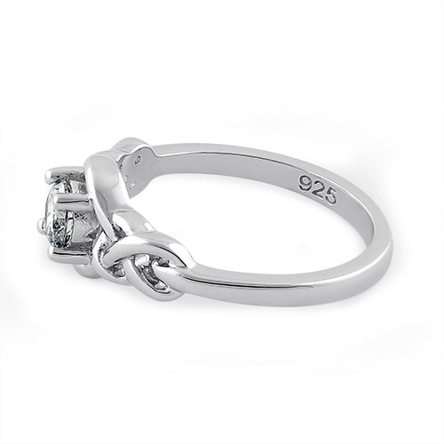 Sterling Silver Knot Frame Round Cut Clear CZ Ring