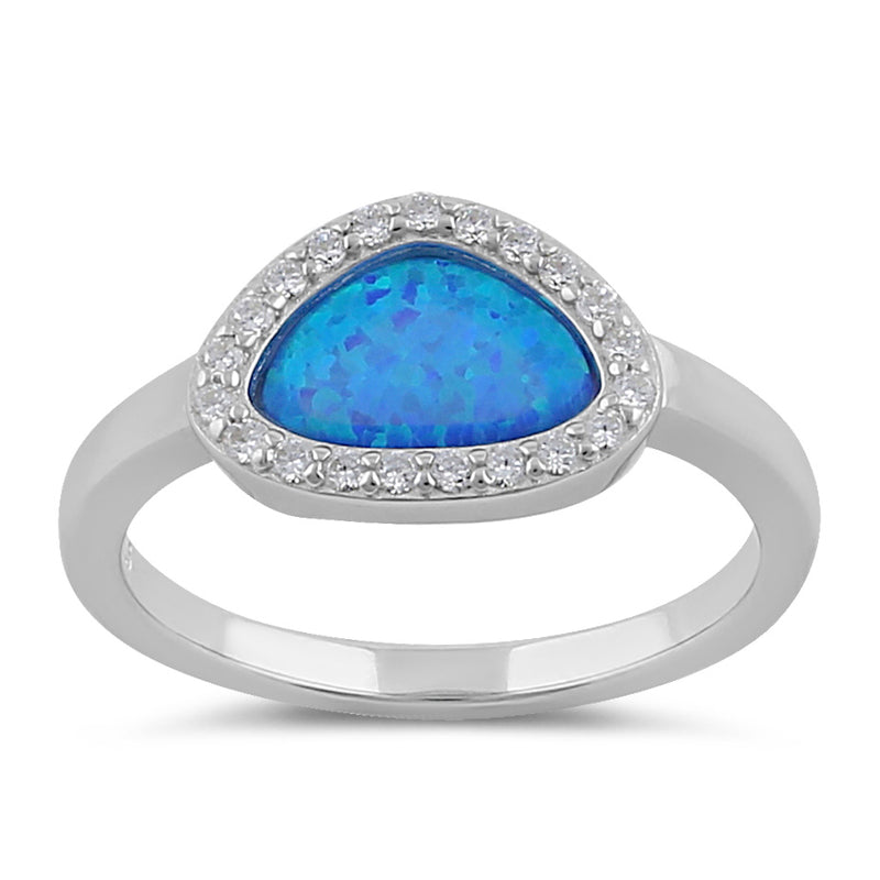 Sterling Silver Small Tri-Oval Blue Lab Opal CZ Ring