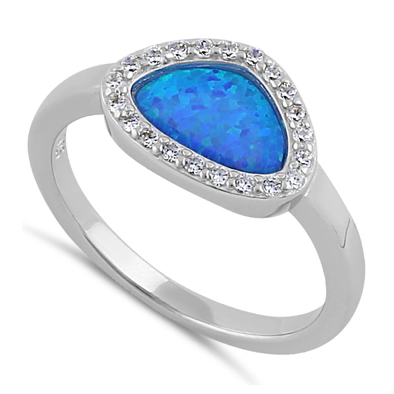 Sterling Silver Small Tri-Oval Blue Lab Opal CZ Ring