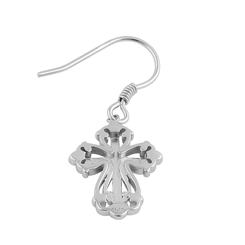 Sterling Silver Rustic Cross Dangle Earrings