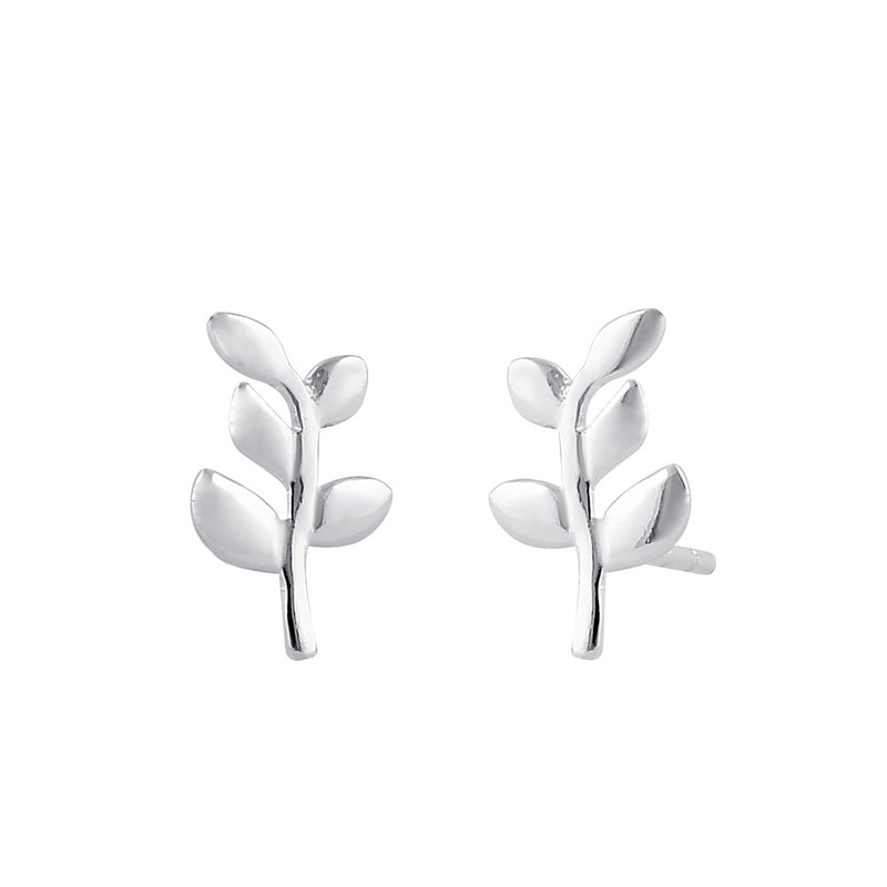 Sterling Silver Trendy Leaf Stud Earrings