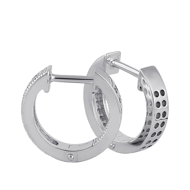 Sterling Silver Small Clear CZ 11.0mm x 3.25mm Hoop Earrings