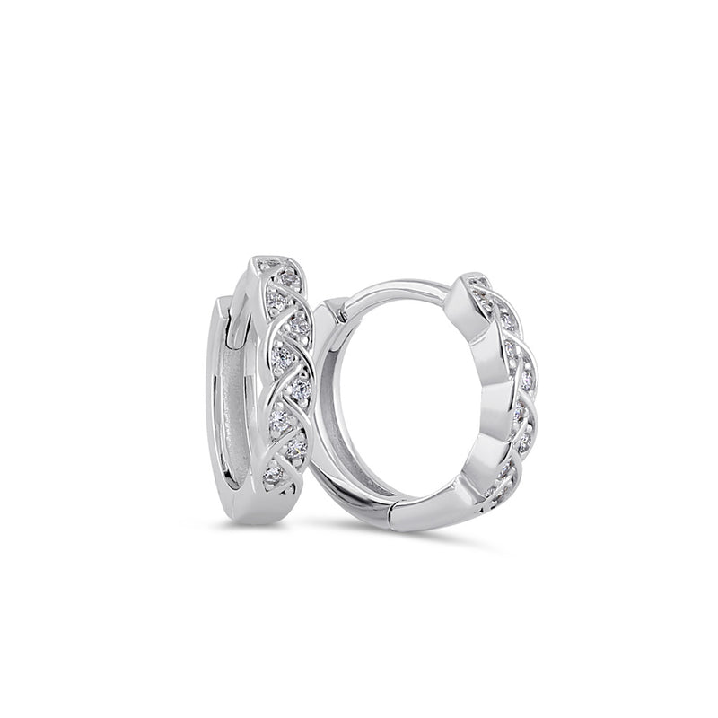 Sterling Silver 10mm x 3mm Celtic Twist CZ Hoop Earrings