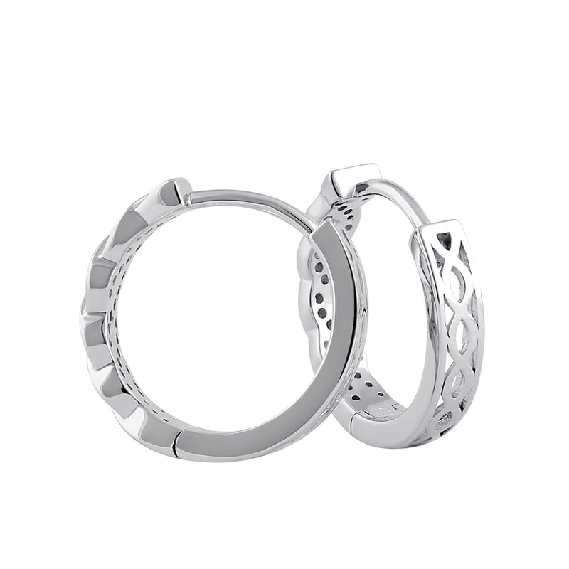 Sterling Silver 14.5mm x 3.7mm Braid CZ Hoop Earrings