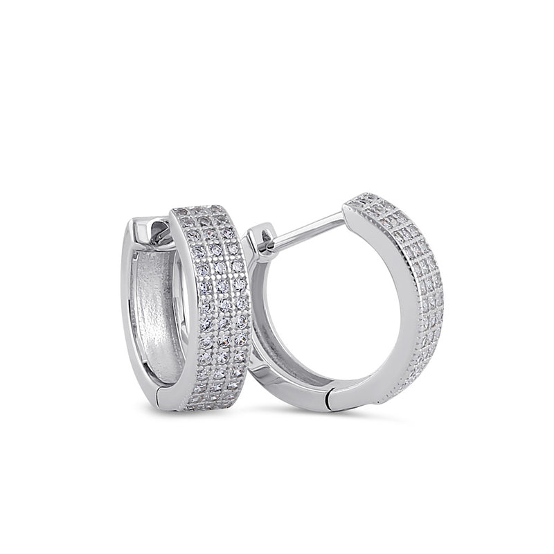 Sterling Silver 10.5mm x 4mm Clear CZ Hoop Earrings