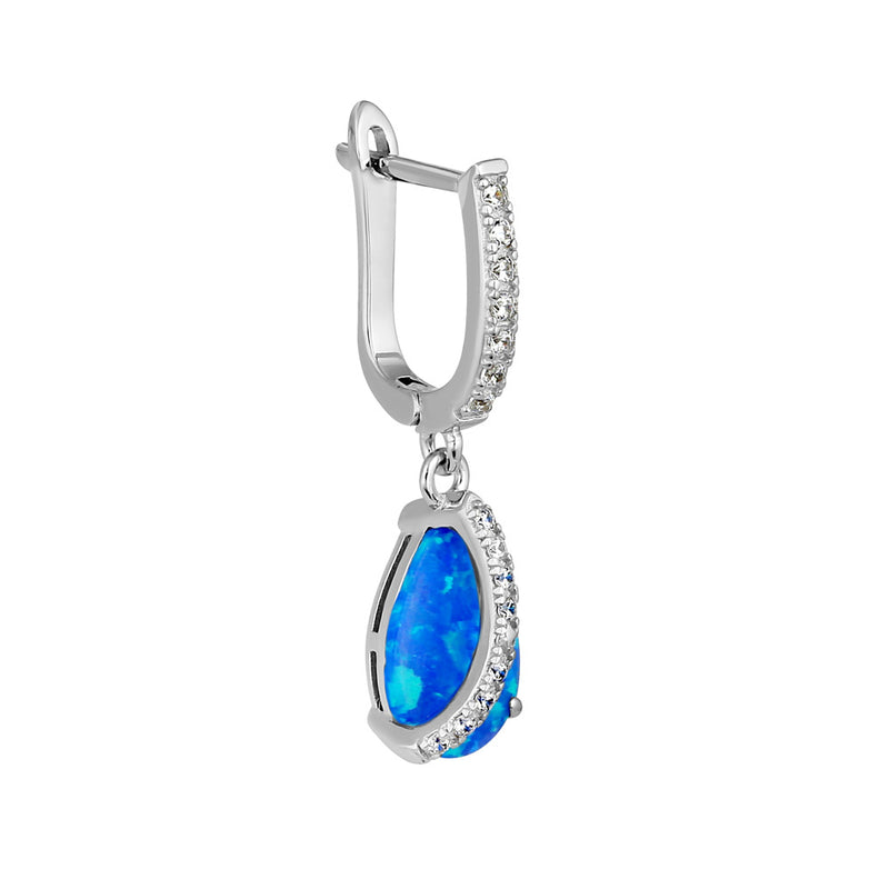 Sterling Silver Blue Lab Opal Elegant CZ Curve Earrings