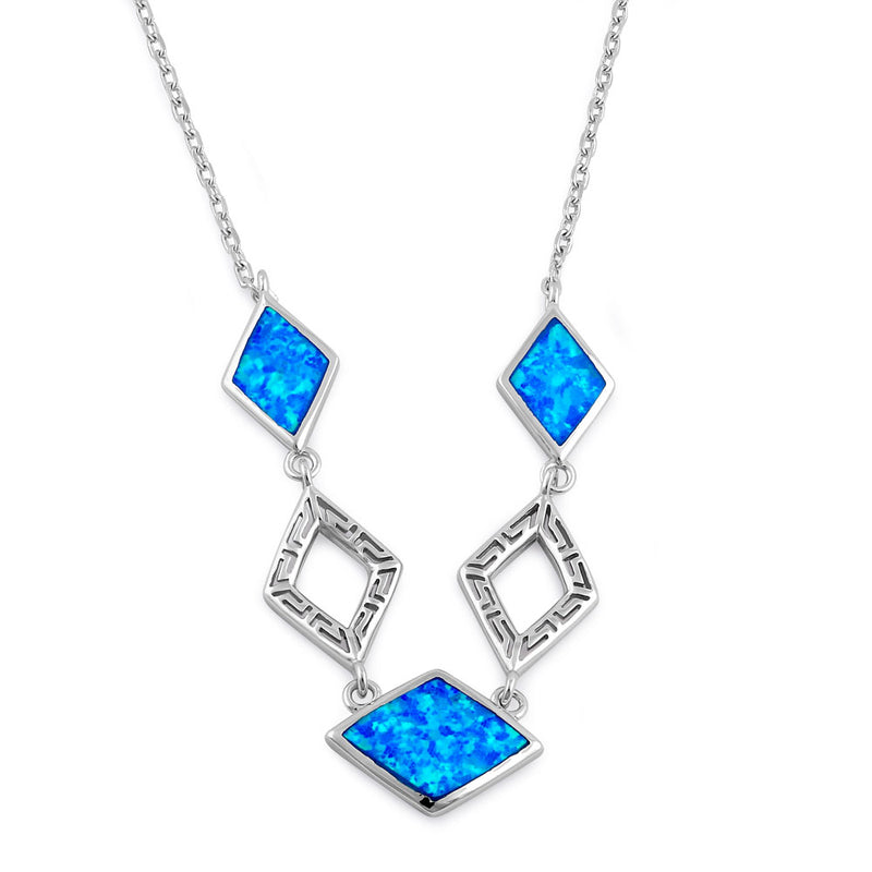 Sterling Silver Blue Lab Opal Greek Diamond Necklace