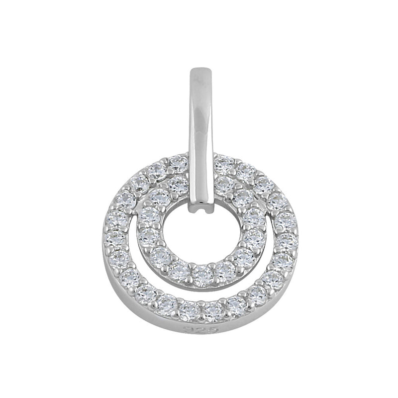 Sterling Silver Double Circle Clear CZ Pendant