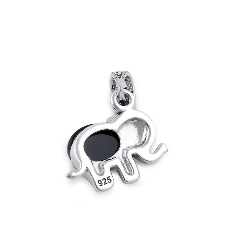 Sterling Silver Onyx Elephant Marcasite Pendant