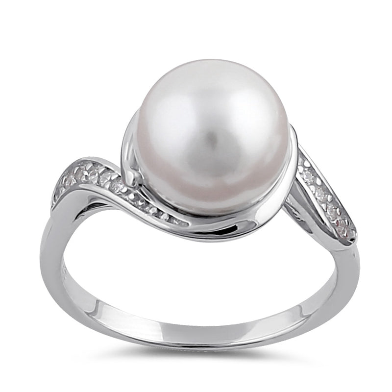 Sterling Silver Pearl and Clear CZ Ring