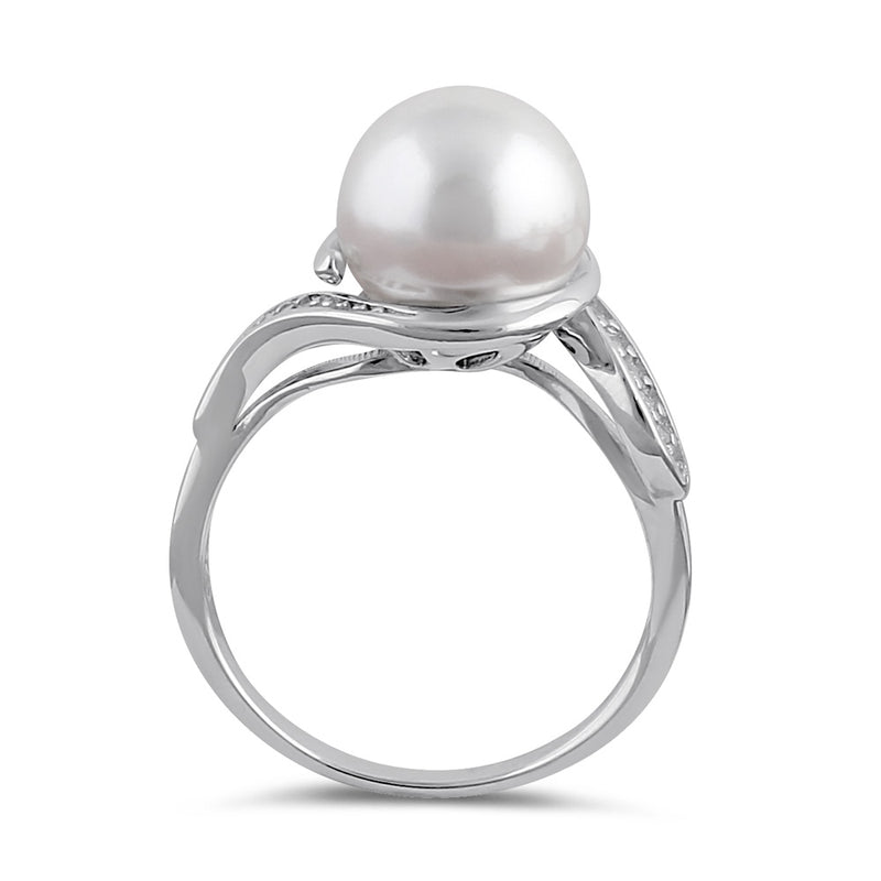 Sterling Silver Pearl and Clear CZ Ring