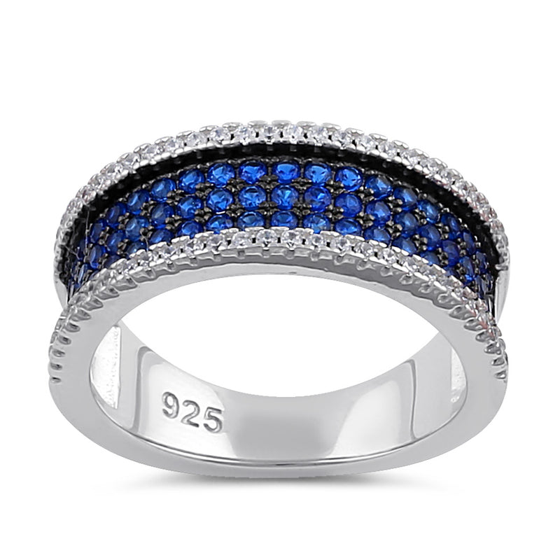 Sterling Silver Blue Spinel and Clear CZ Pave Ring