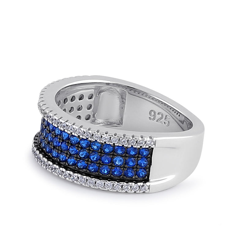 Sterling Silver Blue Spinel and Clear CZ Pave Ring