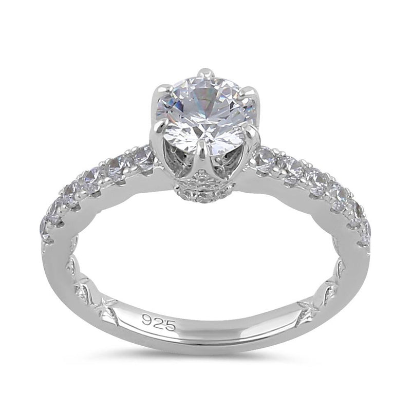 Sterling Silver 6.5mm Clear CZ Crown Engagement Ring