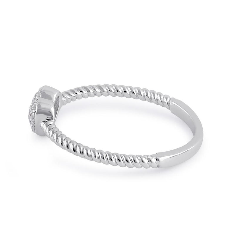 Sterling Silver Clear CZ Rope and Heart Ring