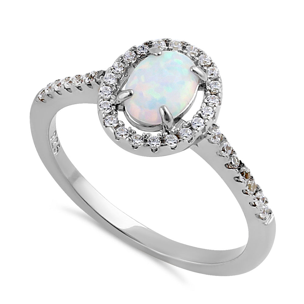 Wholesale Sterling Silver White Lab Opal and Clear CZ Oval Halo Ring ...