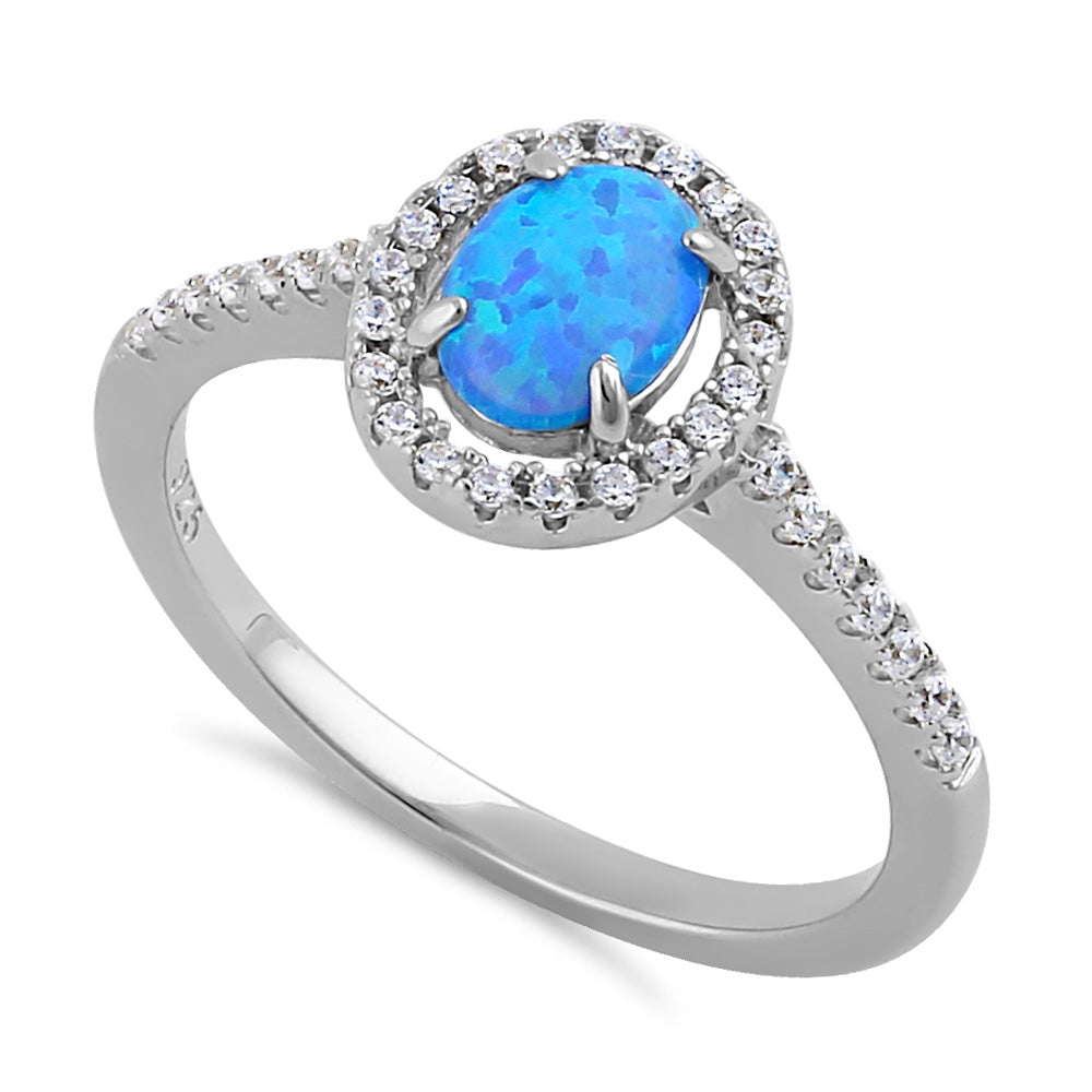 Wholesale Sterling Silver Blue Lab Opal and Clear CZ Oval Halo Ring for ...