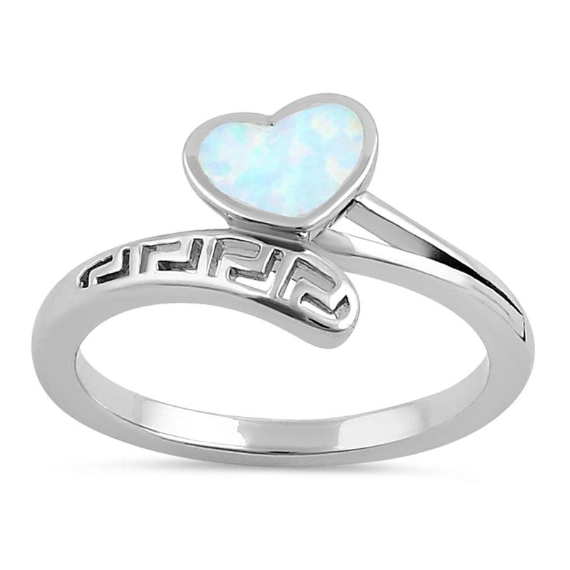 Sterling Silver White Lab Opal Greek Heart Wrap Ring