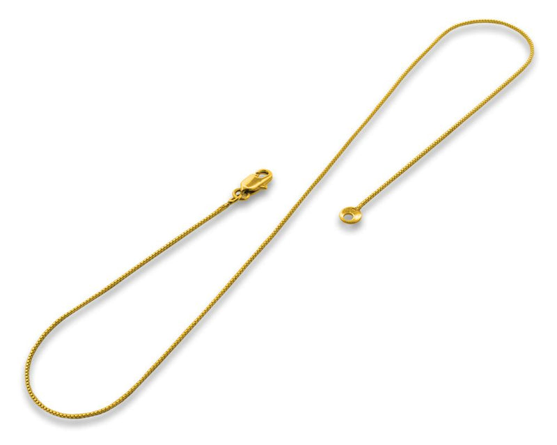 14K Gold Plated 22" Box Brass Chain Necklace 1.0mm