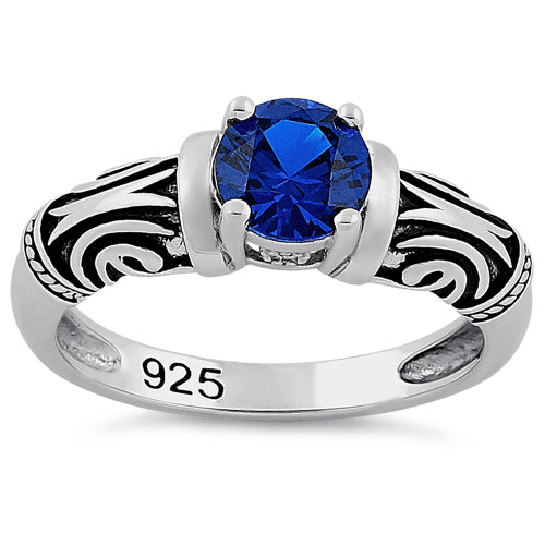 Sterling Silver Tribal Round Cut Blue Spinel CZ Ring