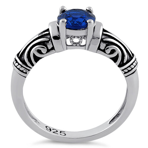 Sterling Silver Tribal Round Cut Blue Spinel CZ Ring