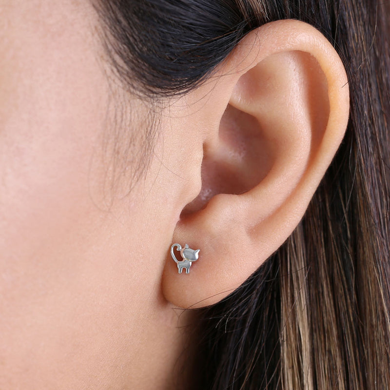 Solid 14K White Gold Kitten Stud Earrings