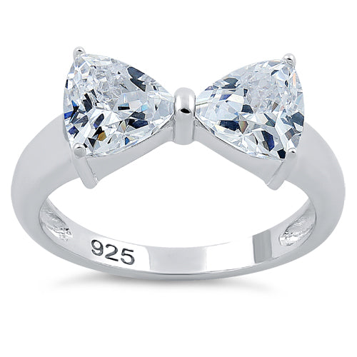 Sterling Silver Bow Trillion Cut Clear CZ Ring