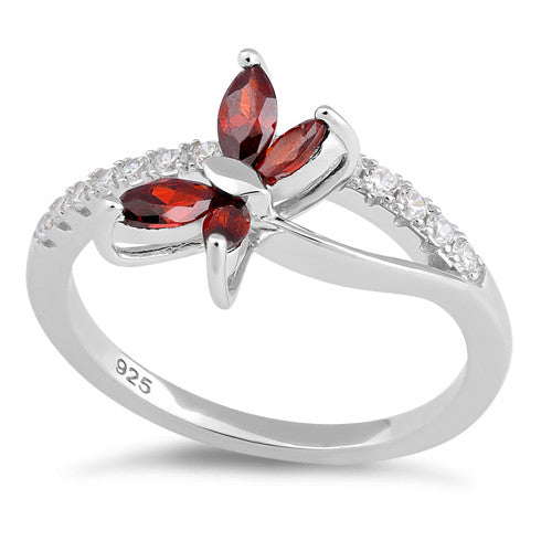 Sterling Silver Butterfly Garnet CZ Ring