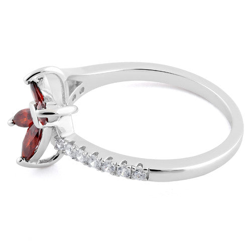 Sterling Silver Butterfly Garnet CZ Ring