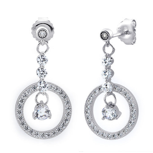 Sterling Silver Circle CZ Dangle Earrings