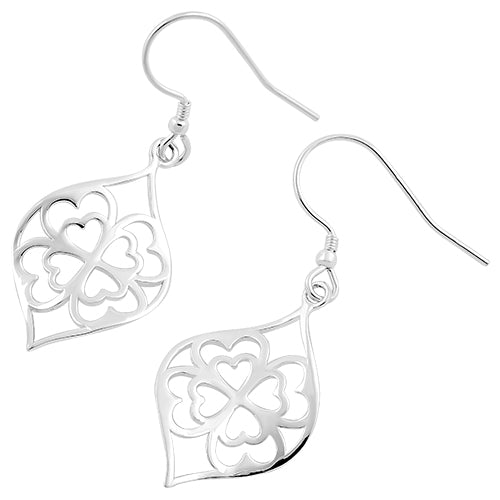 Sterling Silver Clover Hearts Hook Earrings