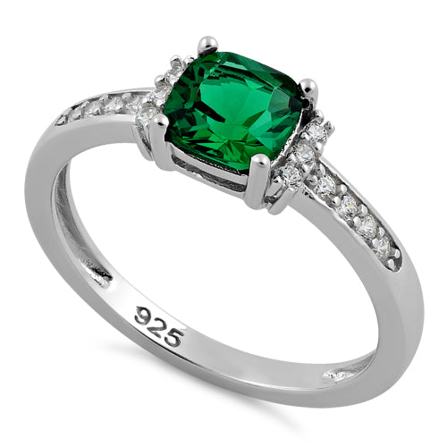 Wholesale Sterling Silver Cushion Emerald CZ Ring for Sale