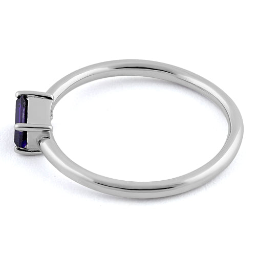 Sterling Silver Dainty Baguette Straight Amethyst CZ Ring