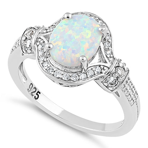 Wholesale Sterling Silver Elegant White Oval Lab Opal CZ Ring for sale