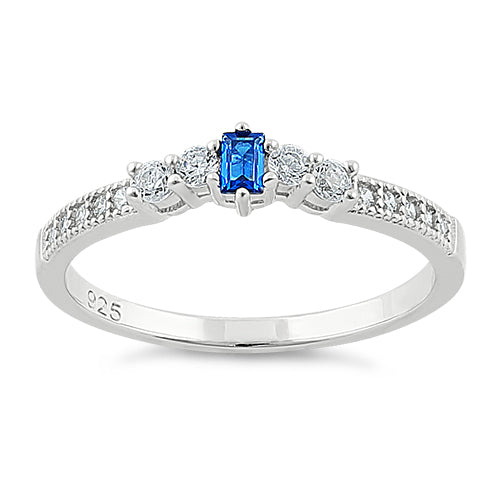 Sterling Silver Emerald Cut Blue Spinel CZ Ring