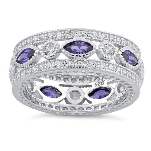 Sterling Silver Eternity Marquise & Round Amethyst CZ Ring