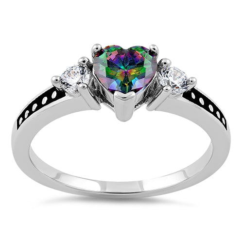 Sterling Silver Heart Rainbow Topaz CZ Ring