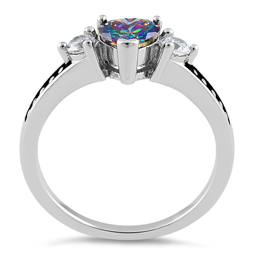 Sterling Silver Heart Rainbow Topaz CZ Ring