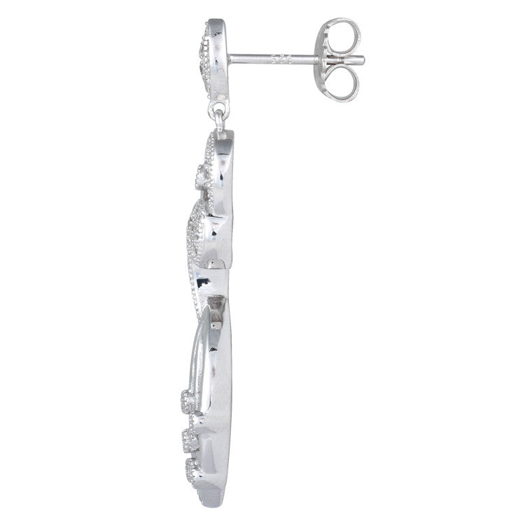 Sterling Silver Pave Abstract CZ Dangle Earrings