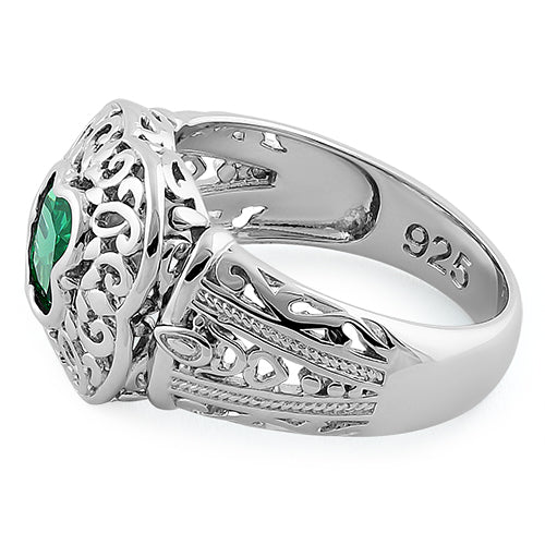 Sterling Silver Quatrefoil Emerald CZ Ring