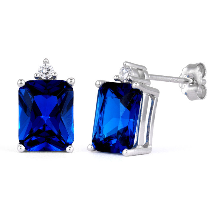 Wholesale Sterling Silver Rectangular Blue Sapphire CZ Earrings for Sale