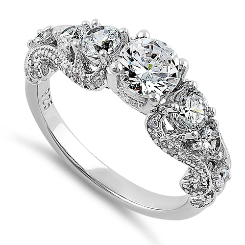 Sterling Silver Regal Round Cut Clear CZ Engagement Ring